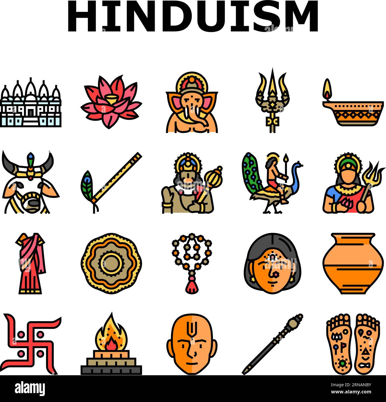 hinduism india hindu god religion icons set vector Stock Vector