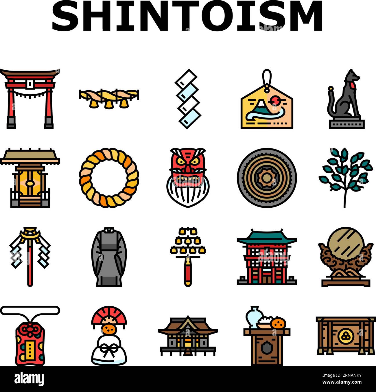 shinto japan japanese temple icons set vector Stock Vector