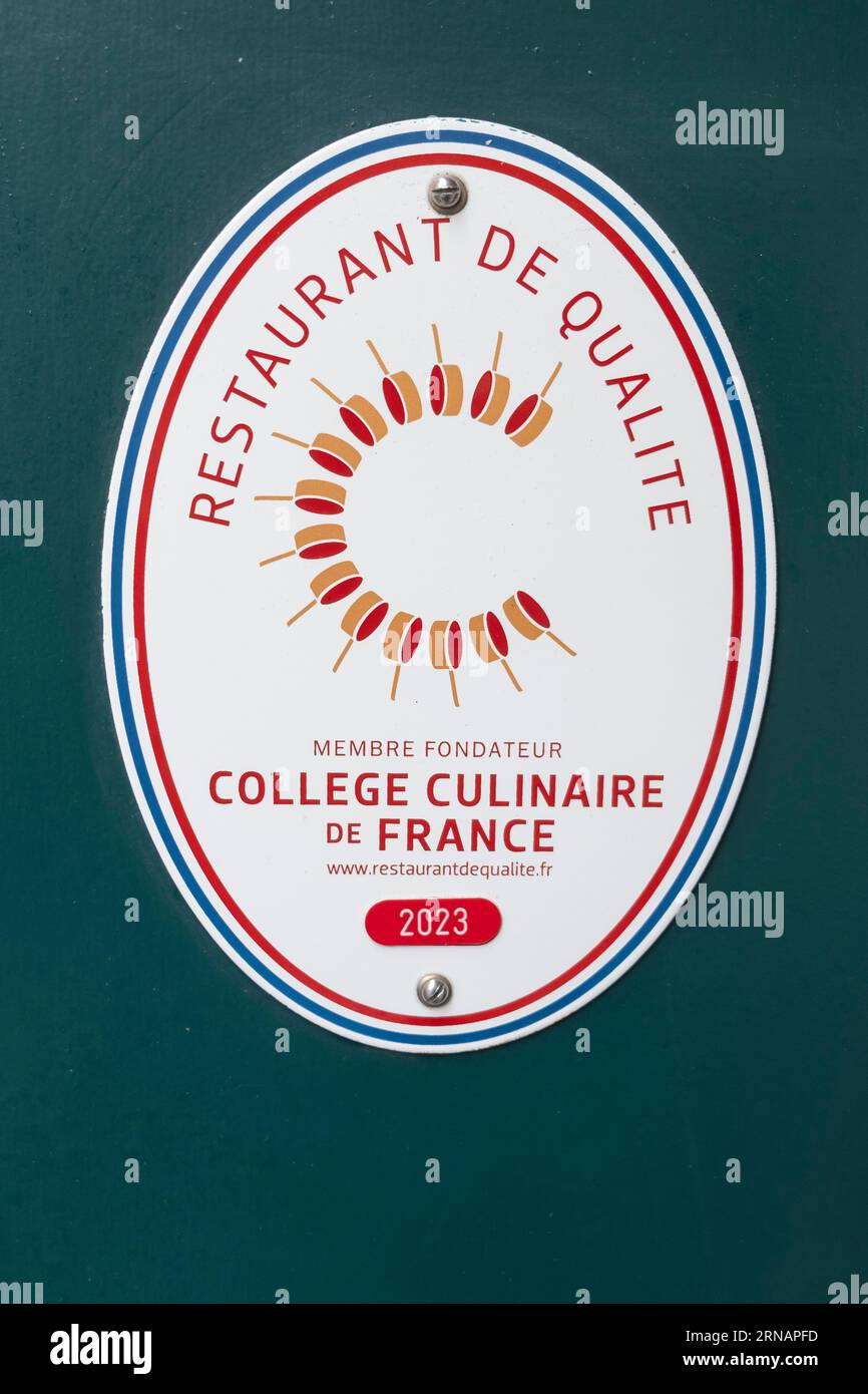 Badge awarded by the College Culinaire de France, which recognises good restaurants that use products of particularly high quality Stock Photo