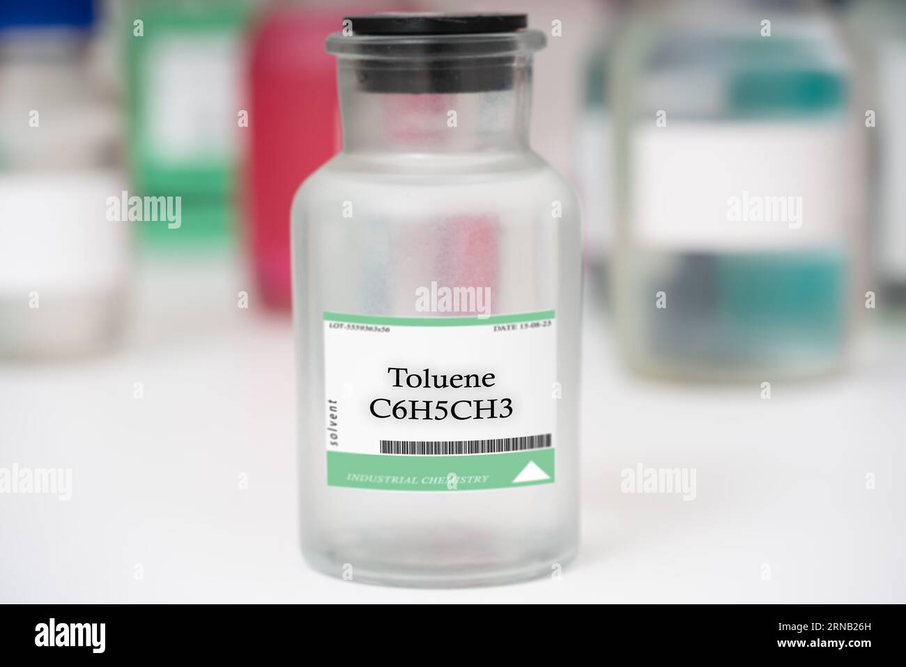 Toluene A colorless, flammable liquid with a sweet odor used as a solvent in the production of various chemicals, such as paints and coatings. Stock Photo
