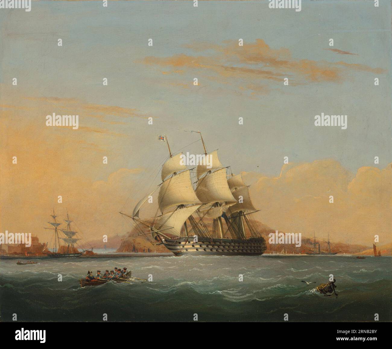 A first rate ship-of-the-line beating up Plymouth Sound and calling for ...