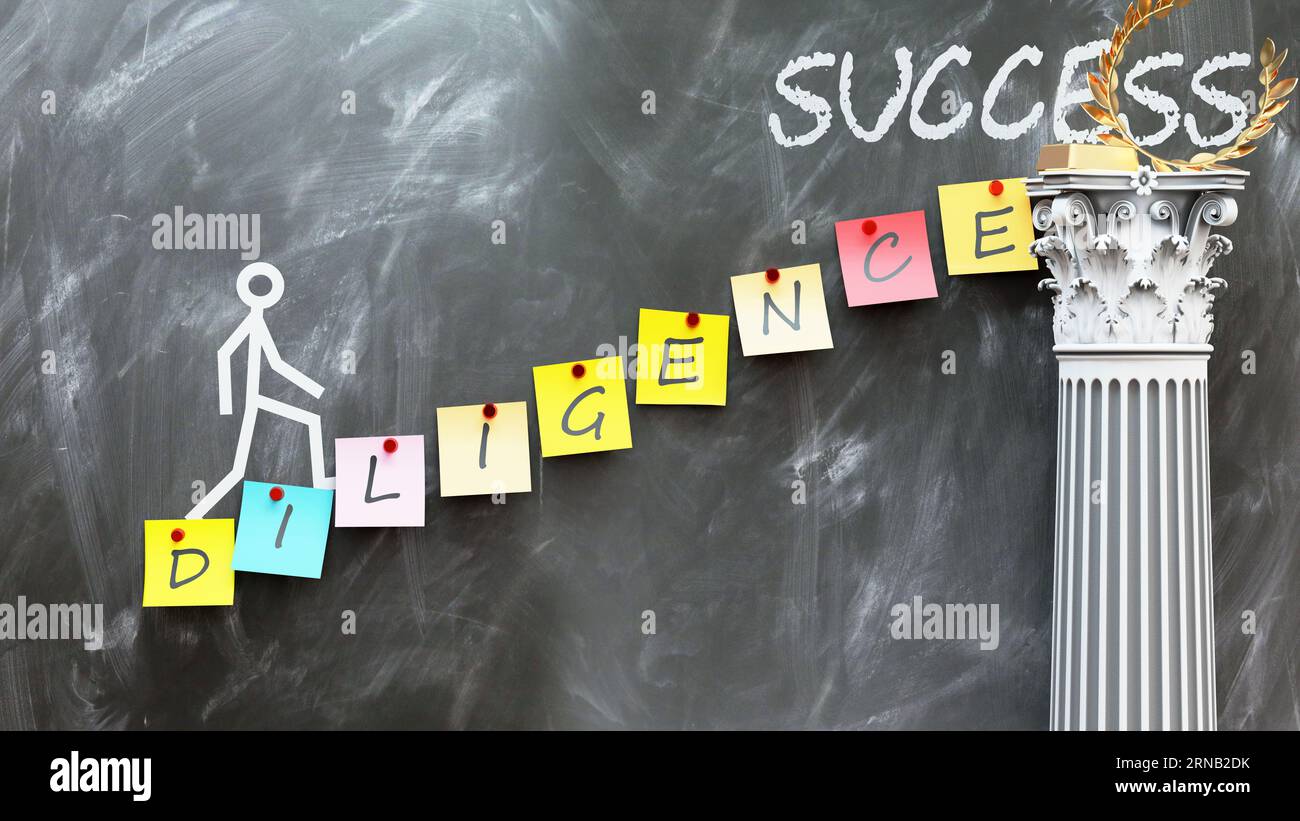 Diligence leads to Success - a metaphor showing how diligence makes the way to reach desired success. Symbolizes the importance of diligence and cause Stock Photo