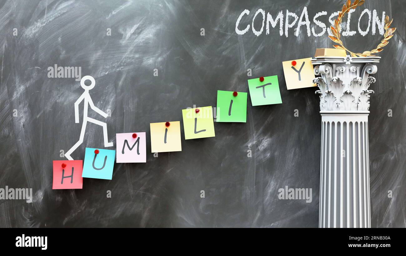 Humility leads to Compassion - a metaphor showing how humility makes the way to reach desired compassion. Symbolizes the importance of humility and ca Stock Photo