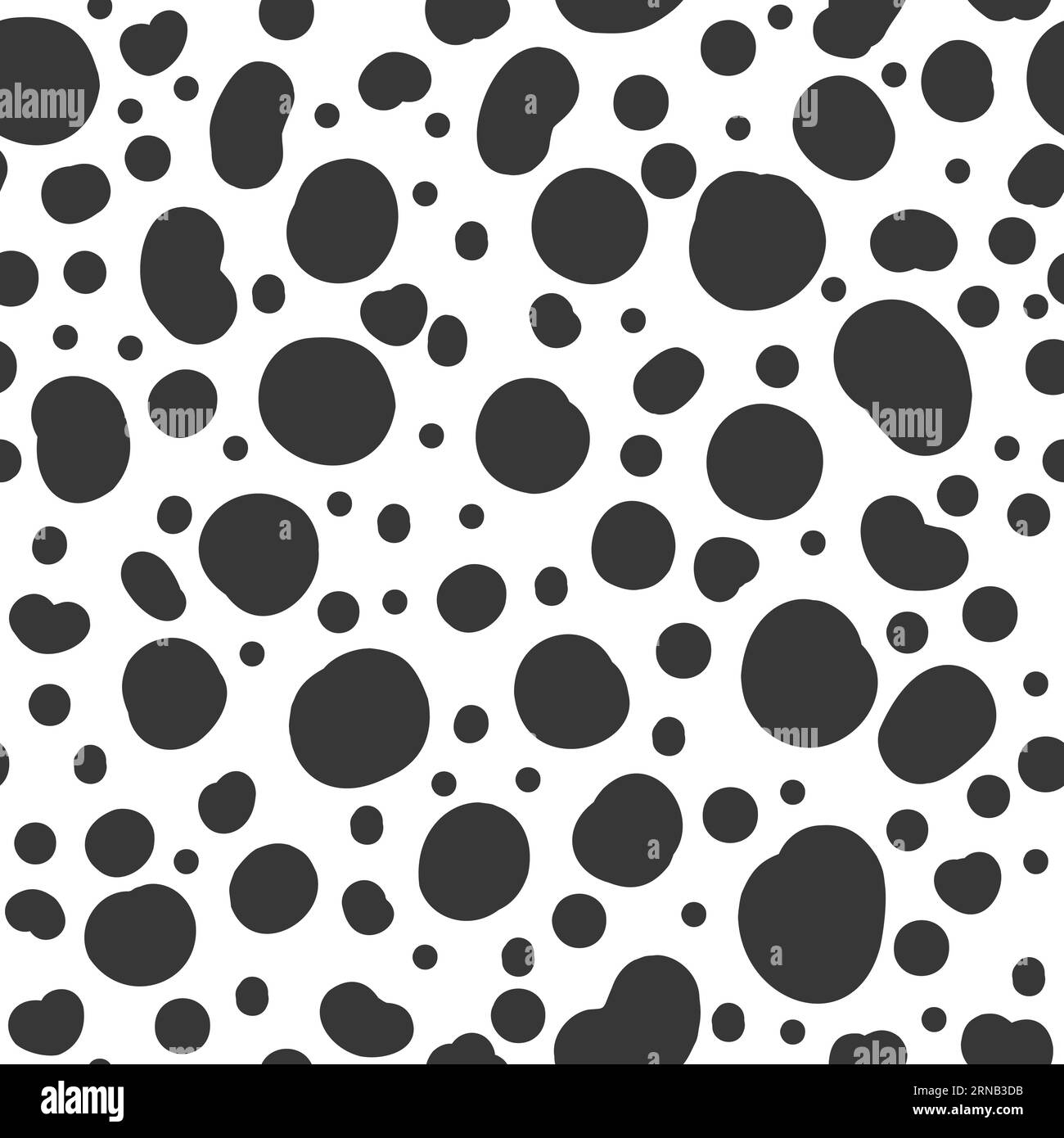 Dalmatian seamless pattern. Print with dots and spots. Animal skin texture vector background. Cow dog and leopard doodle fur. Simple abstract stains Stock Vector