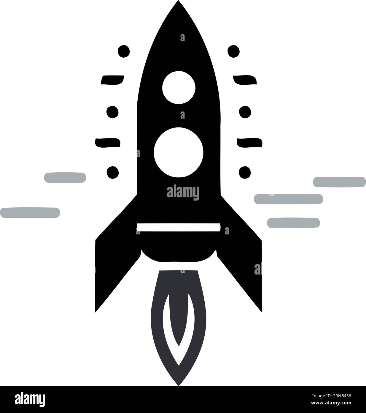 rocket taking off in black and white minimalistic vector illustration ...