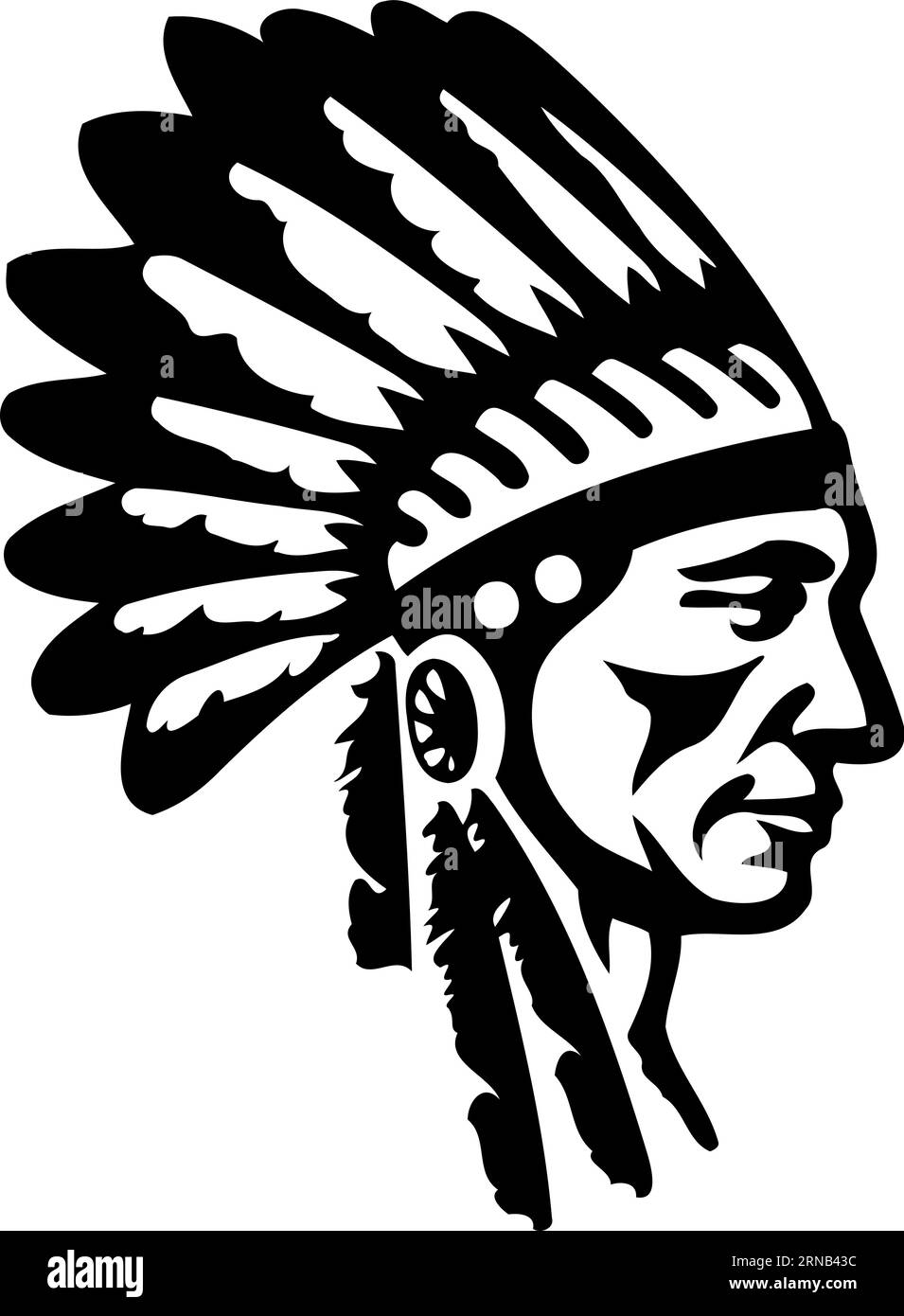 face of indian man with headdress in black and white minimalistic vector illustration Stock Vector
