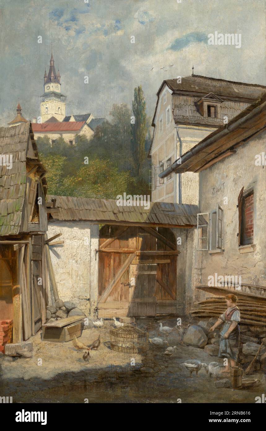 Courtyard in Kremnica 1890 by Vojtech Angyal Stock Photo