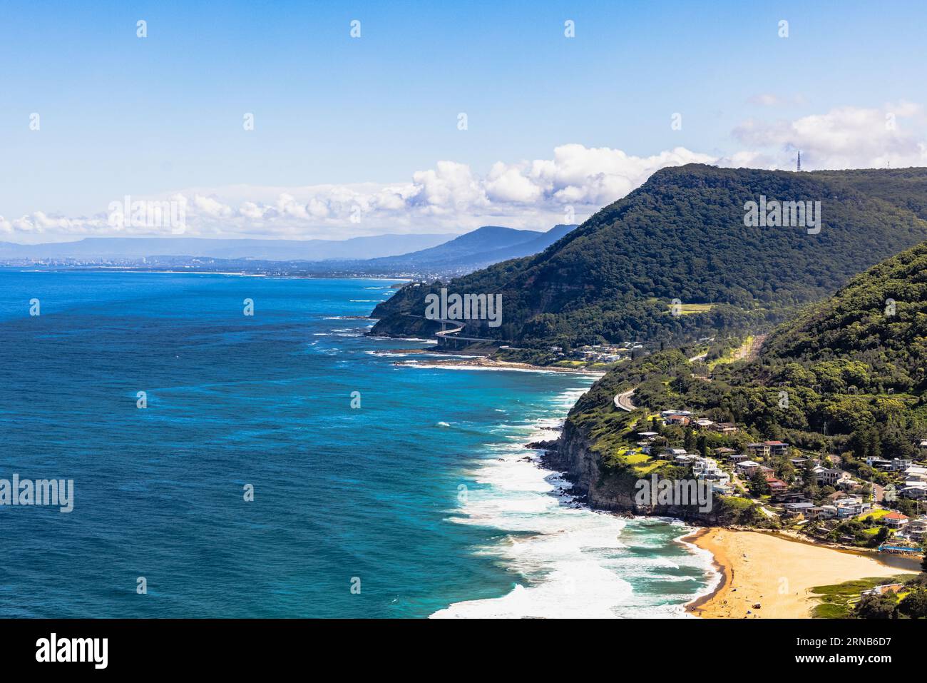A stunning aerial view of the idyllic coastal scenery of Stanwell Tops in Australia Stock Photo