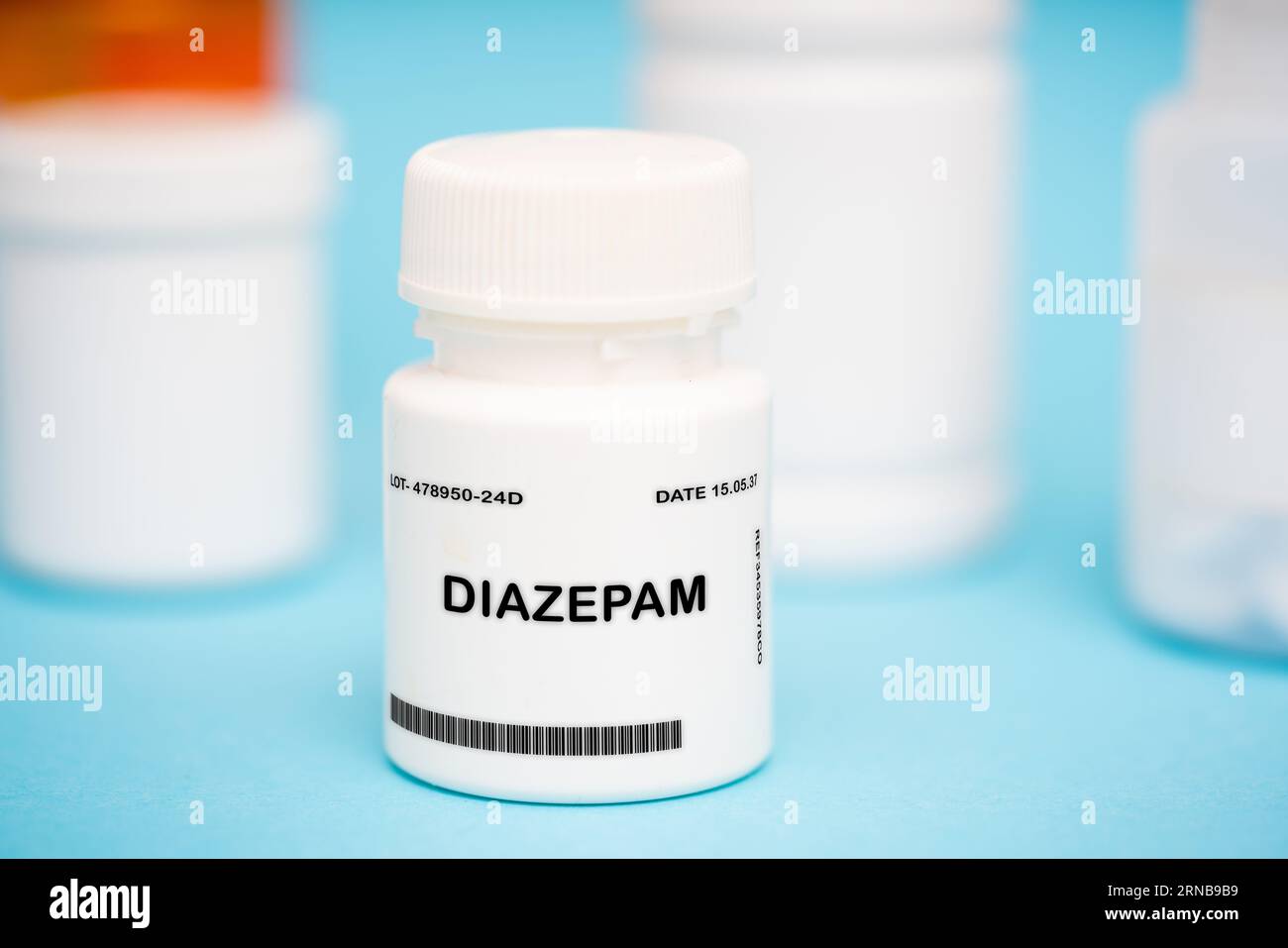 This is a benzodiazepine medication used for the treatment of anxiety, muscle spasms, and seizures. It is available in tablet and injectable form. Stock Photo