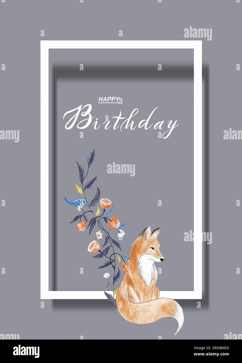 cute birthday card for kids with a fox Stock Photo - Alamy