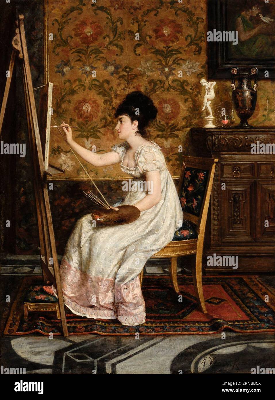 Dama pintando 1887 by Alejo Vera Stock Photo