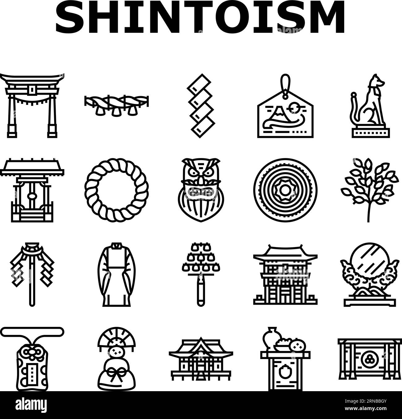 shinto japan japanese temple icons set vector Stock Vector