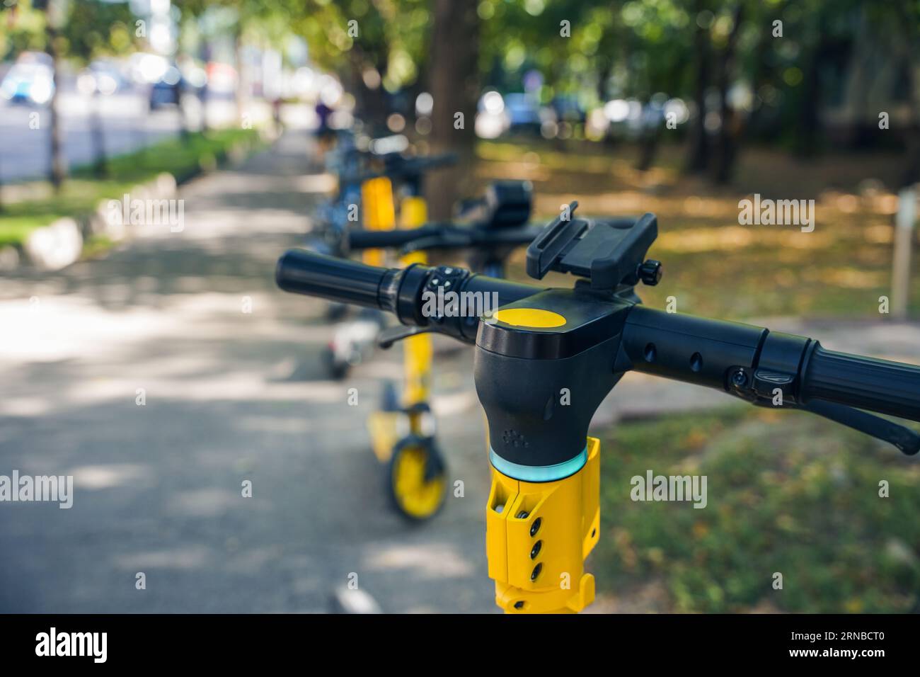 Part of the base of the steering wheel of an escooter. Modern urban