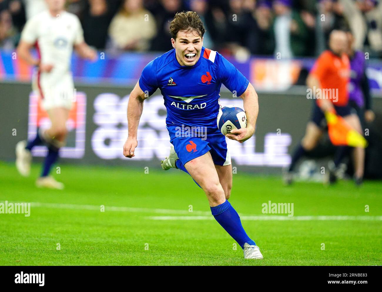 File photo dated 19-03-2022 of France's Antoine Dupont scores his side's third try. The best player in the world has also redefined scrum-half play. Dupont is the complete package, his game management and attacking skills matched by his defence. Issue date: Friday September 1, 2023. Stock Photo