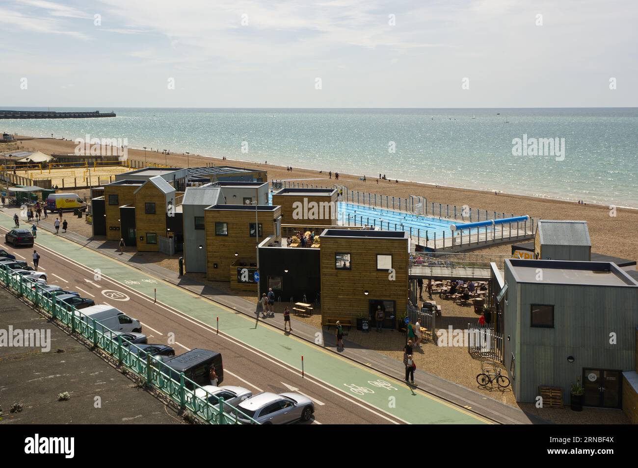 New swimming pool and restaurant complex on the seafront at Brighton in East Sussex, England Stock Photo