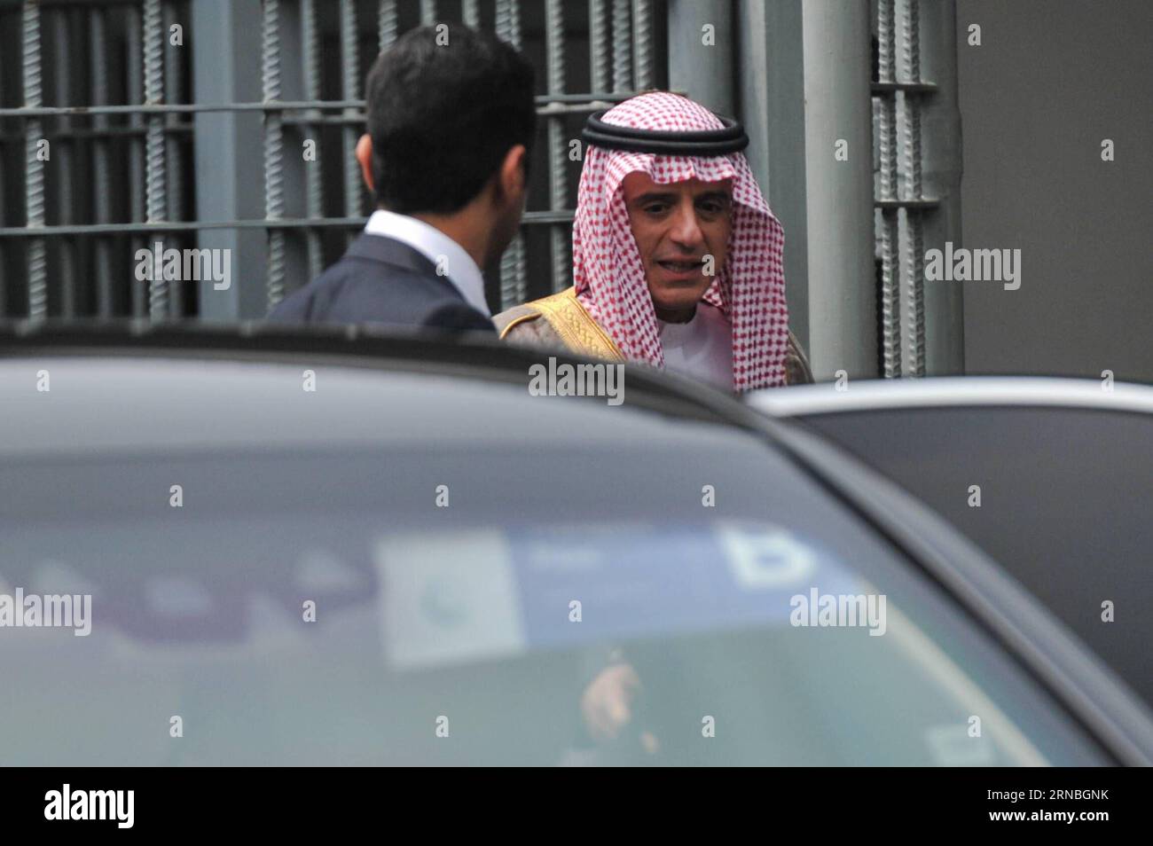 Organisation für Islamische Zusammenarbeit - OIC Treffen in Jakarta (160306) -- JAKARTA, March 6, 2016 -- Saudi Arabia s Foreign Minister Adel Al-Jubeir (R) arrives at Halim Perdana Kusuma Airport in Jakarta, Indonesia on March 6, 2016, to attend the 5th Extraordinary Organization of Islamic Cooperation (OIC) Summit on Palestine and Al-Quds Al-Sharif. The 5th Extraordinary OIC Summit is held from March 6 to March 7 at Jakarta Convention Center. ) INDONESIA-JAKARTA-THE 5TH EXTRAORDINARY OIC SUMMIT-ARRIVAL VerixSanovri PUBLICATIONxNOTxINxCHN   Organization for Islamic Cooperation OIC Meeting in Stock Photo