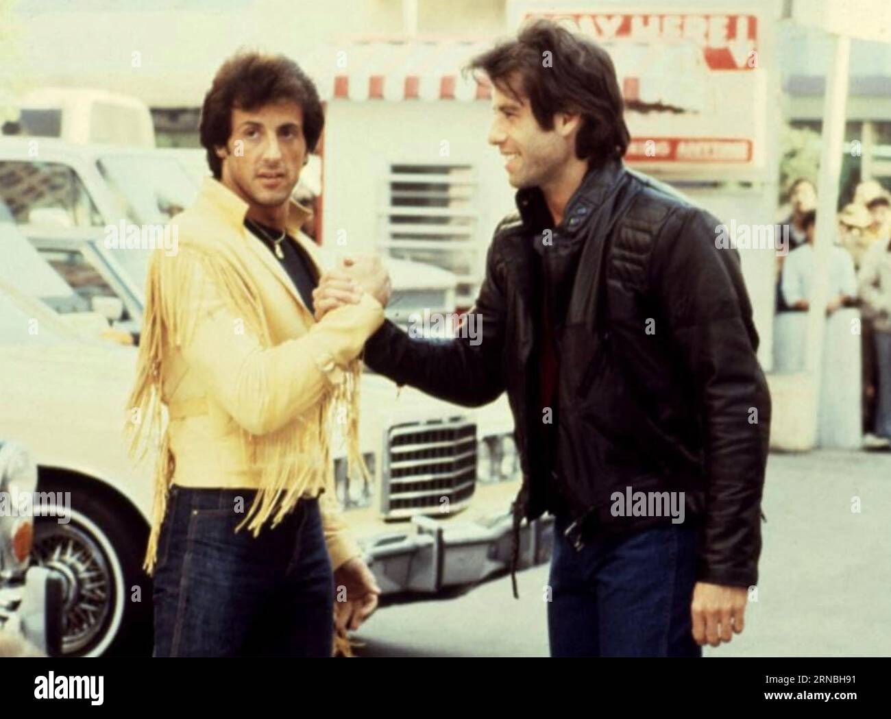 STAYING ALIVE 1983 Paramount Pictures film with John Travolta and Sylvester Stallone who co-wrote the screenplay and directed the film Stock Photo