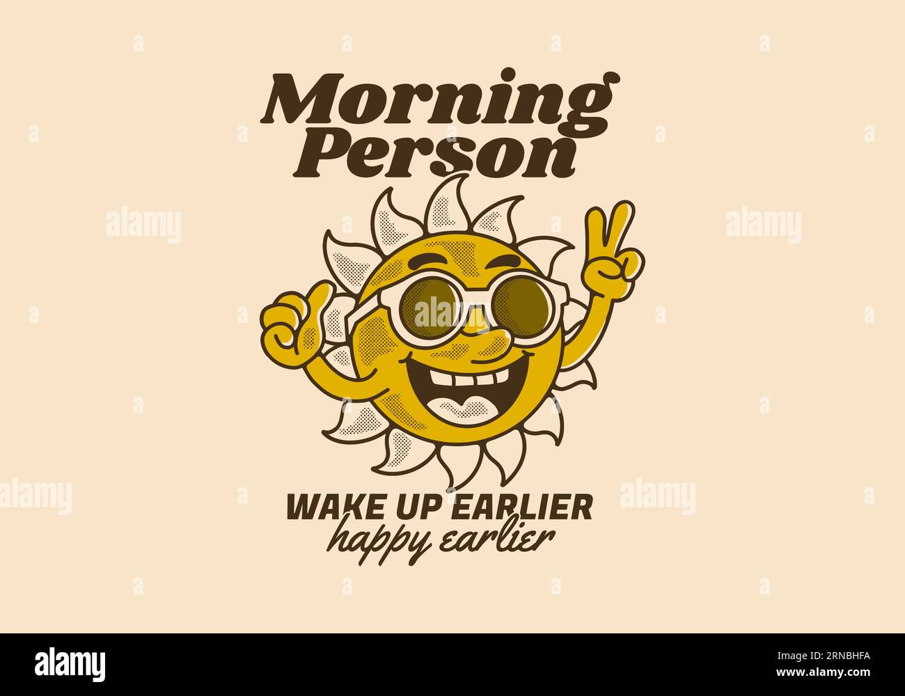 I am morning person, Vintage mascot character design of a sun wearing sunglasses with happy expression Stock Vector