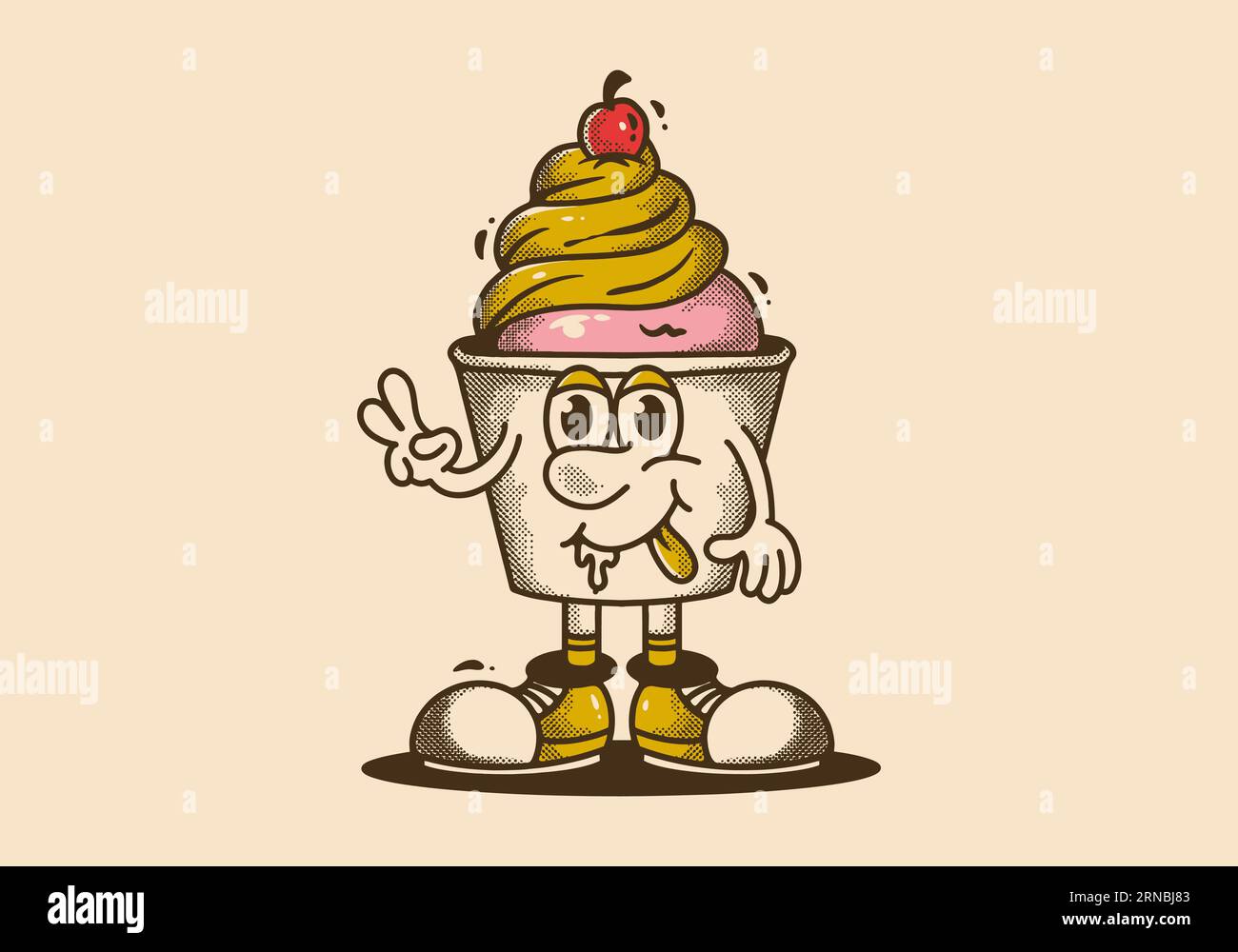 Vintage mascot character illustration of ice cream cup Stock Vector
