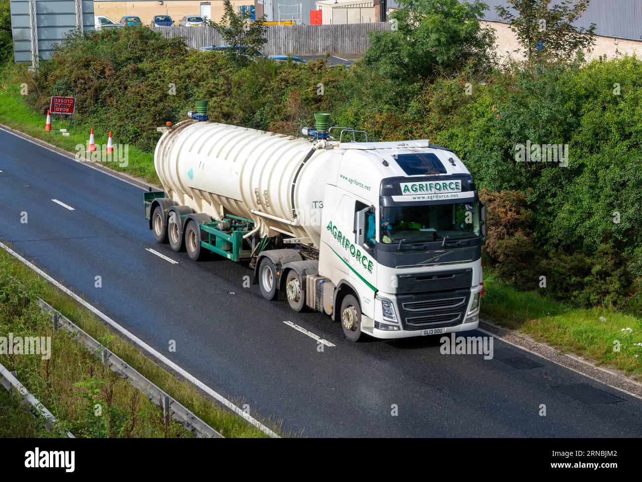 Agriforce bulk carrier lorry, A12 dual carriageway main road, Martlesham, Suffolk, England, UK Stock Photo