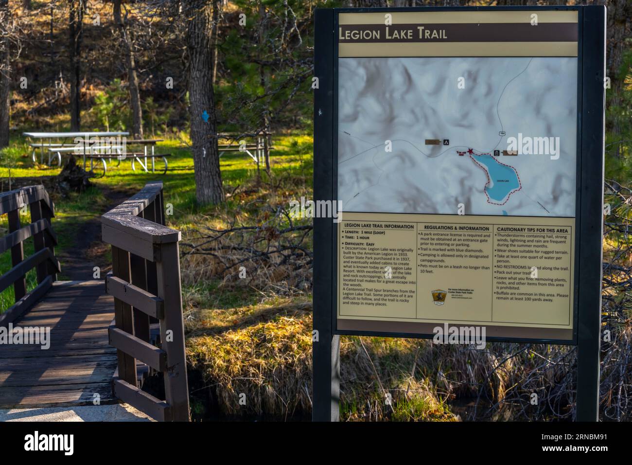 A description board for the trail in Custer SP, South Dakota Stock Photo