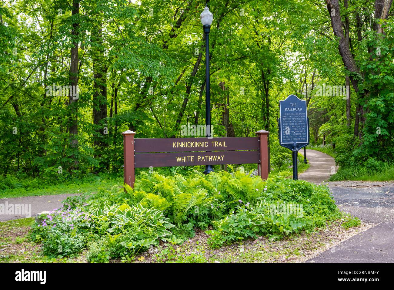 A description board for the trail in River Falls, Wisconsin Stock Photo