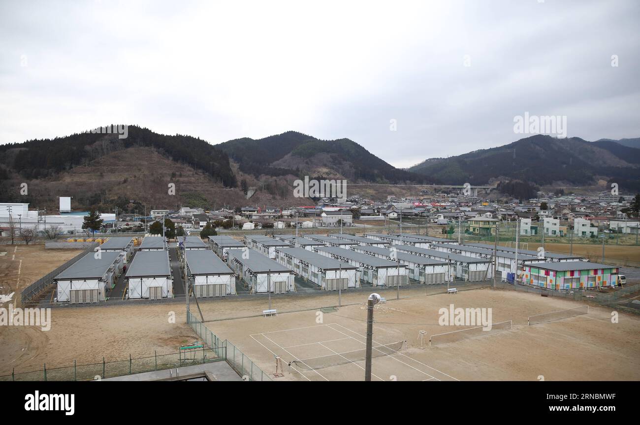 (160309)-- TOKYO, March 9, 2016-- Photo taken on March 5, 2016 shows the view of temporary houses for evacuees of the earthquake of March 11, 2011 in Iwate, Japan. As the five-year intensive reconstruction period approaches its deadline in late March, the Japanese Tohoku region devastated by a monstrous earthquake-triggered tsunami on March 11, 2011 is still struggling to be revitalized, with a declining population making the huge projects ever harder to complete. )(azp) JAPAN-EARTHQUAKE-TEMPORARY HOUSES LiuxTian PUBLICATIONxNOTxINxCHN   Tokyo March 9 2016 Photo Taken ON March 5 2016 Shows The Stock Photo