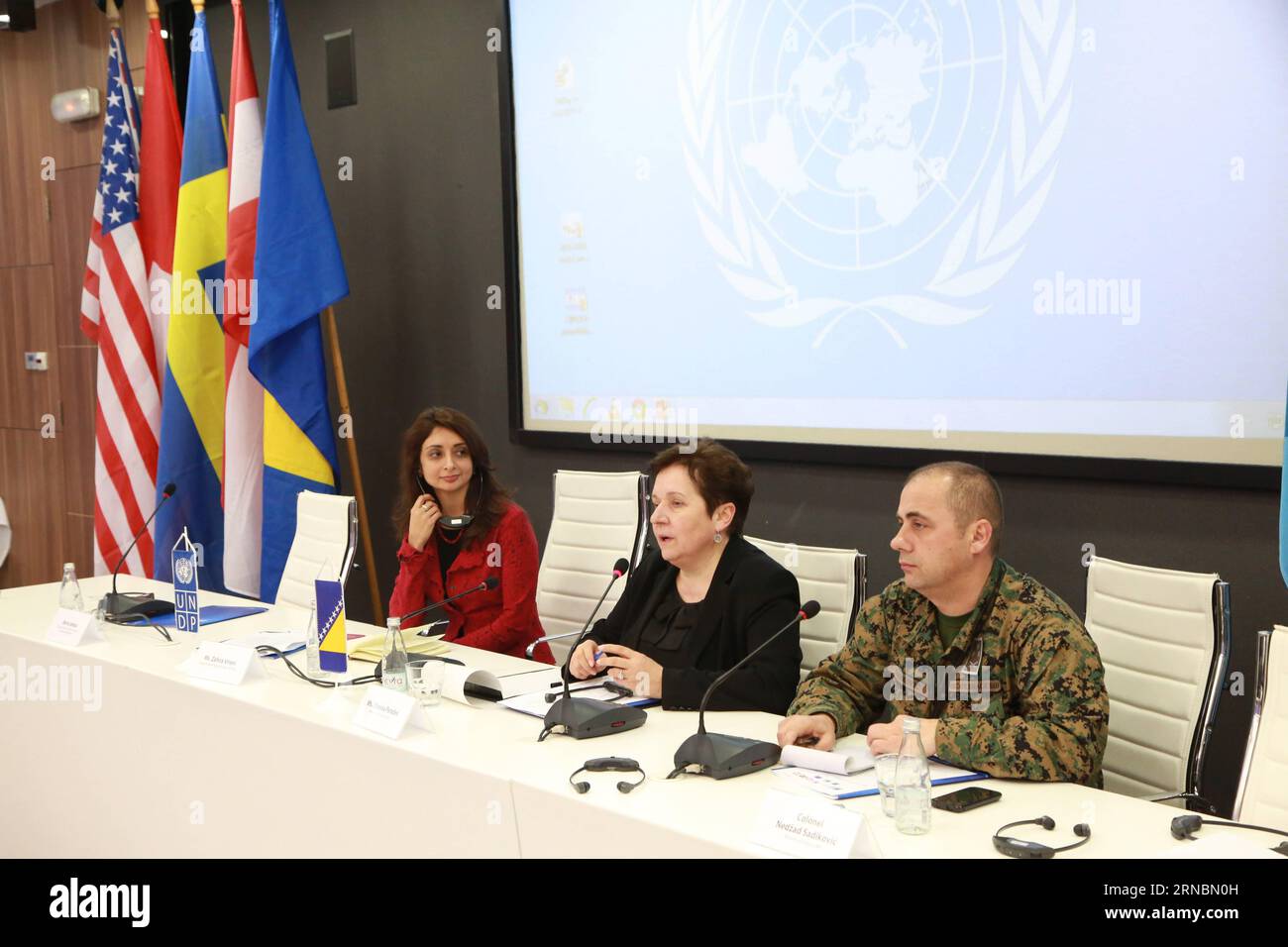 (160309) -- SARAJEVO, March 9, 2016 -- Defense Minister of Bosnia and Herzegovina (BiH) Marina Pendes (C) speaks during a session of the Strategic Committee for Weapons, Ammunition and Explosive Ordnance in Sarajevo, BiH, on March 9, 2016. ) BOSNIA AND HERZEGOVINA-SARAJEVO-DESTRUCTION OF WEAPONS HarisxMemija PUBLICATIONxNOTxINxCHN   Sarajevo March 9 2016 Defense Ministers of Bosnia and Herzegovina BIH Marina Pendes C Speaks during a Session of The Strategic Committee for Weapons Ammunition and Explosive Ordnance in Sarajevo BIH ON March 9 2016 Bosnia and Herzegovina Sarajevo Destruction of Wea Stock Photo