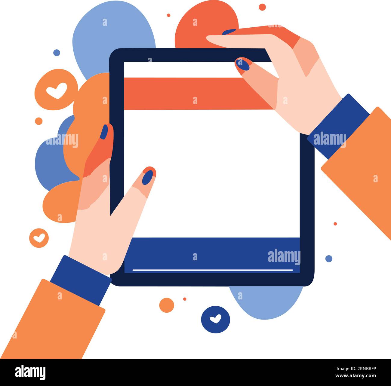 hand holding tablet in UX UI flat style isolated on background Stock ...