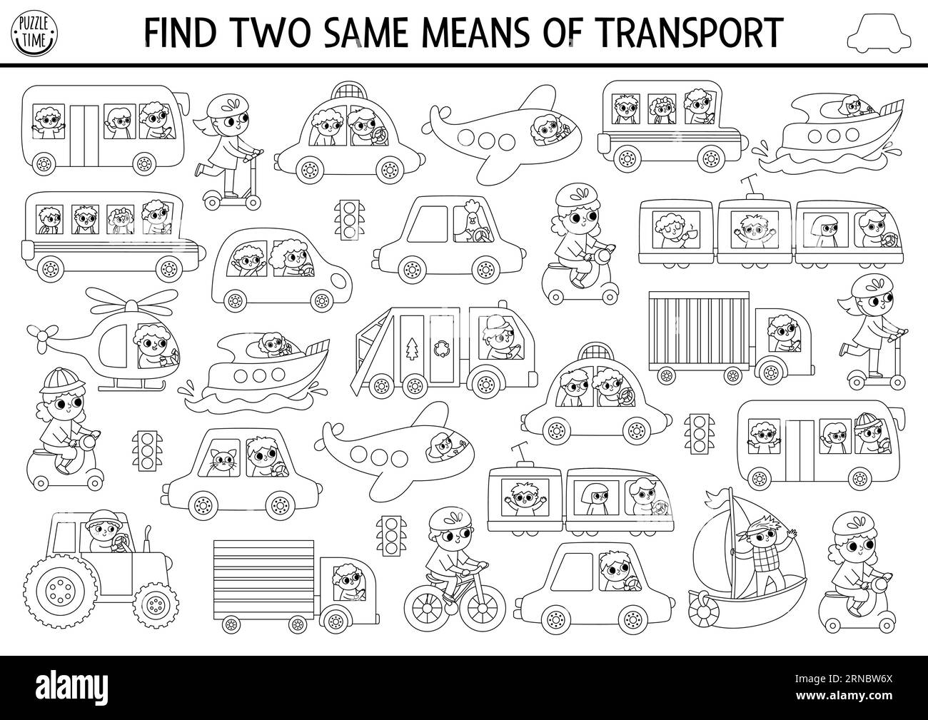 Find two same vehicles. Transportation black and white matching