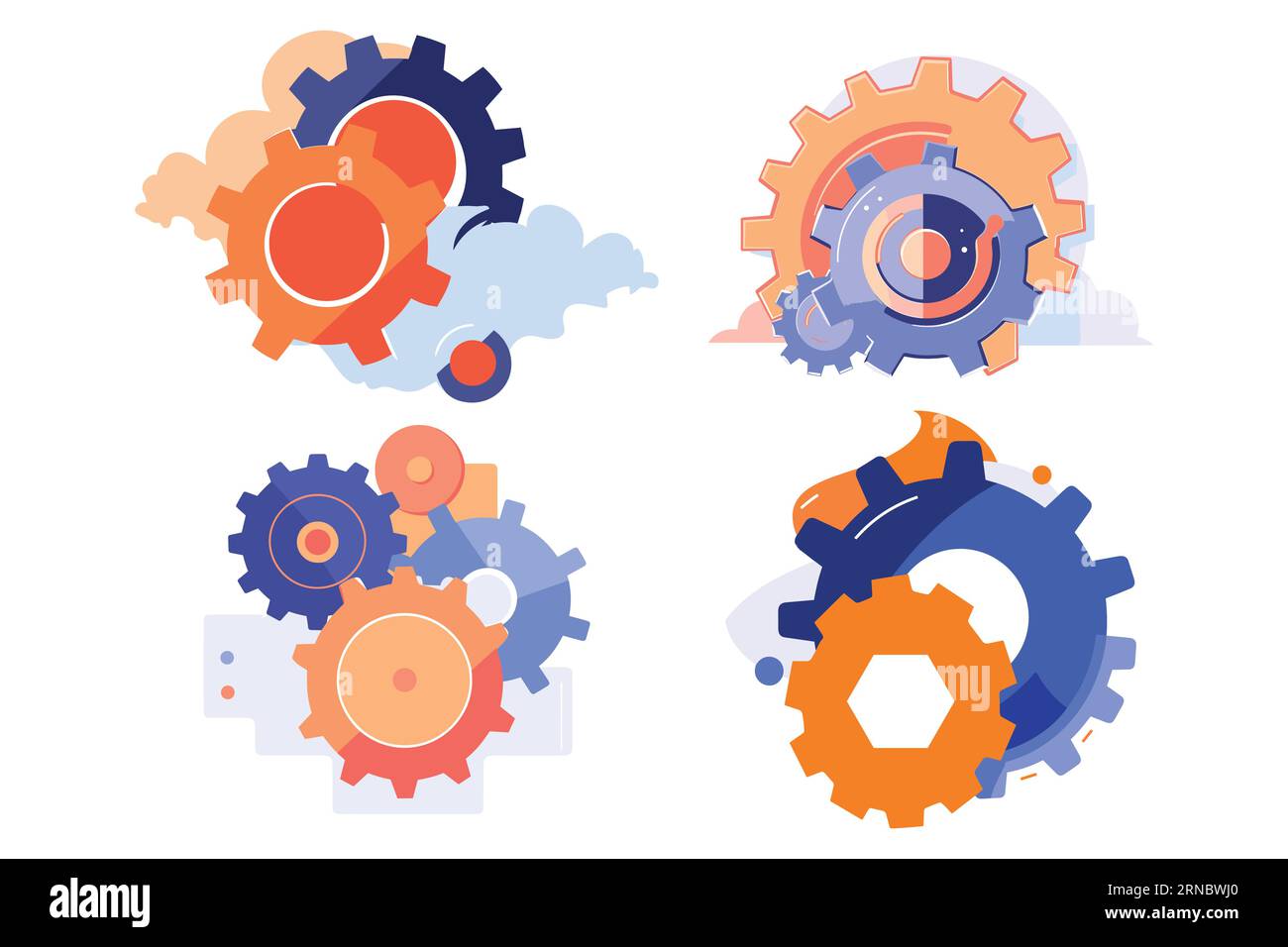 Gears and business concept in UX UI flat style isolated on background Stock Vector