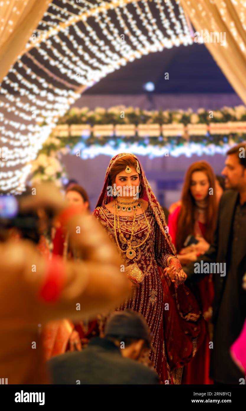 When the bride enters everyone watches her. Stock Photo