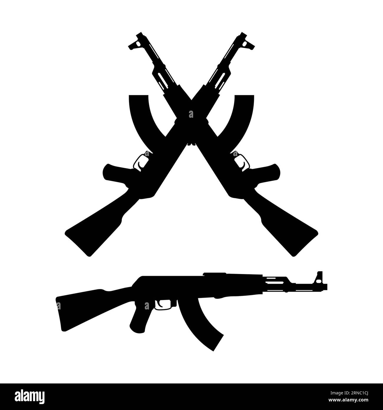 Crossed Kalashnikovon gun weapon white background. Isolated illustration. Stock Photo