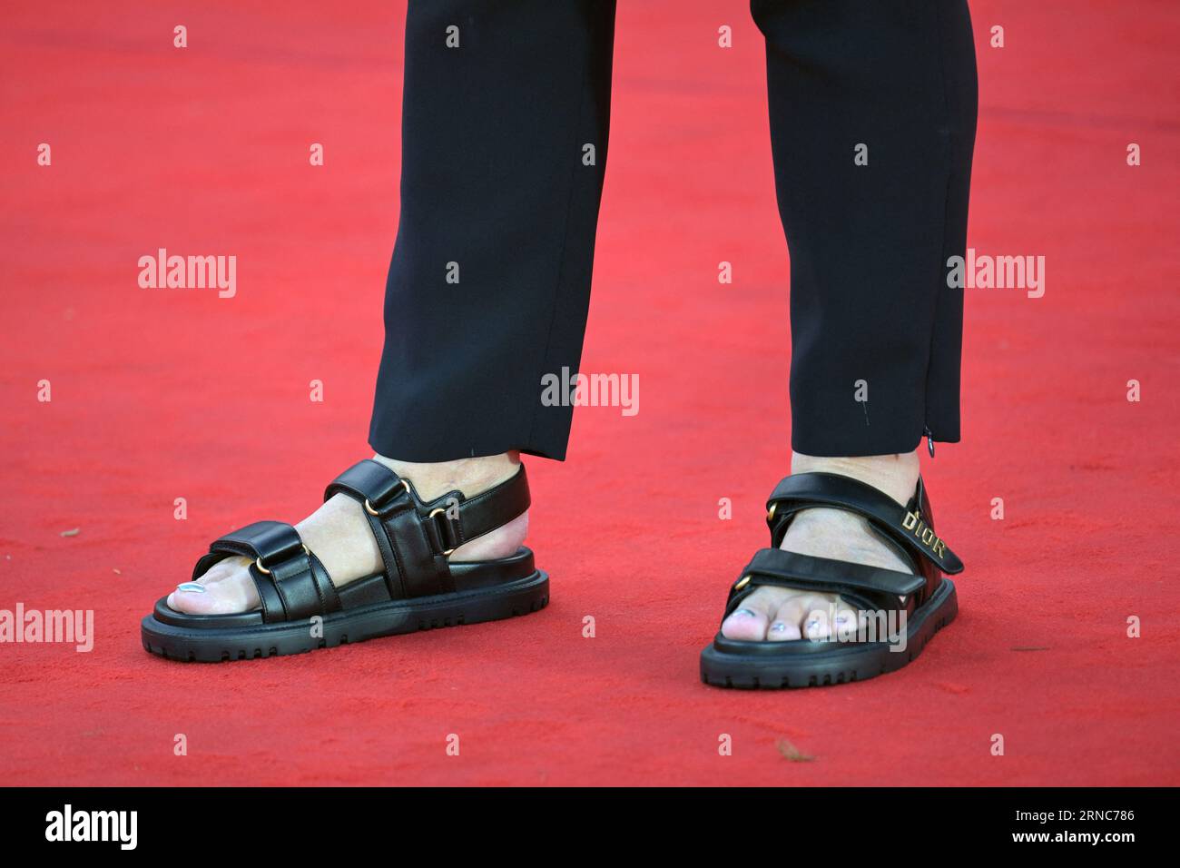 Venice, Italy. 30th Aug, 2023. Jane Campion's Dior shoes as she walks red  carpet at opening of 80th edition of the Mostra or Venice International  Film Festival, in Venice, Italy, on August