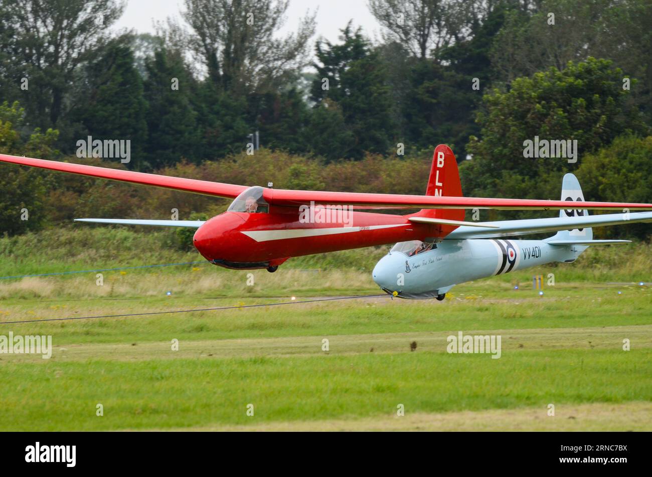 Elliotts of Newbury EoN Olympia 2b vintage gliders under tow for take off at Shoreham Airport