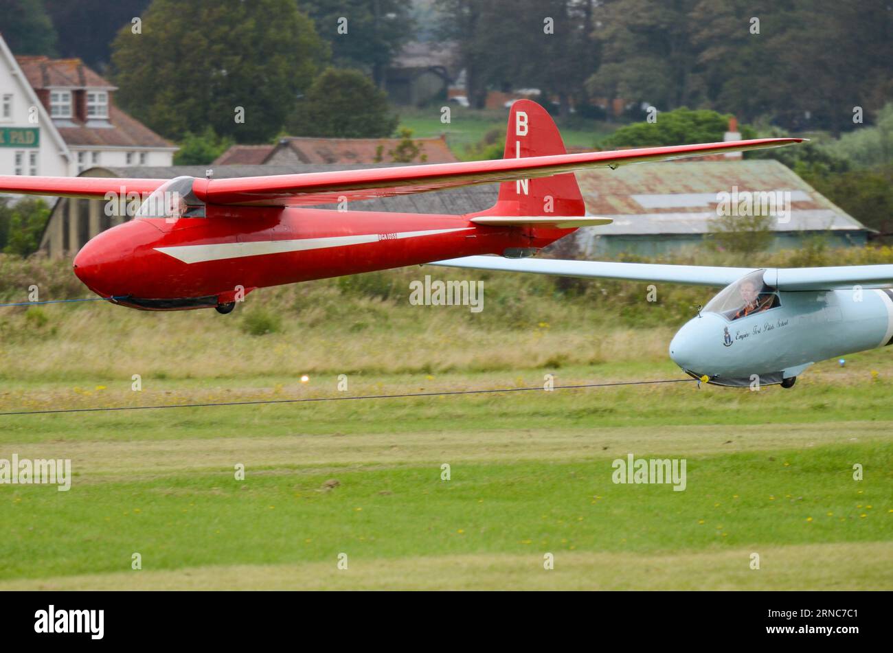 Elliotts of Newbury EoN Olympia 2b vintage gliders under tow for take off at Shoreham Airport