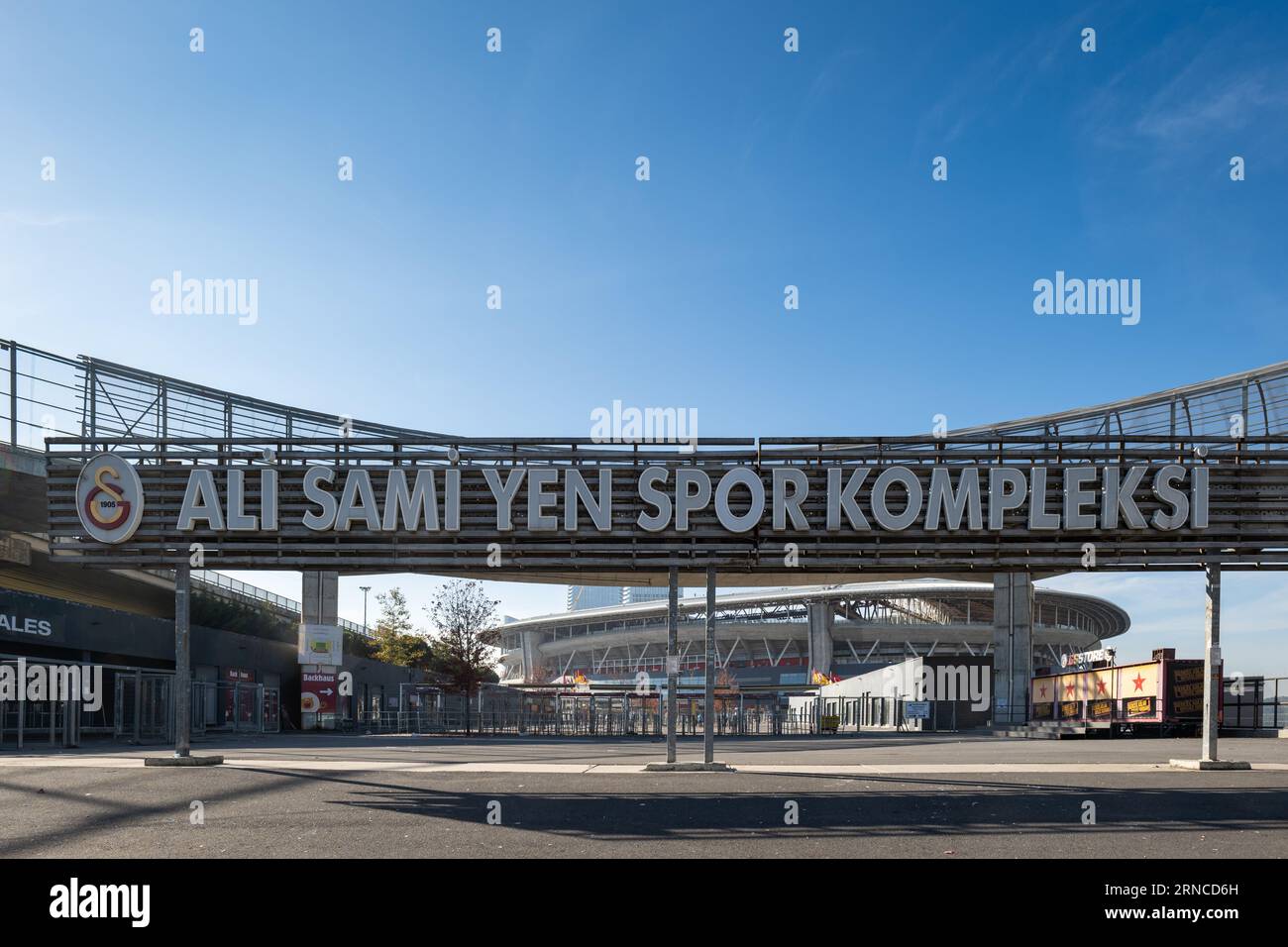 Istanbul, Turkey - 11.14.2021: The home stadium of Galatasaray SK, Ali Sami Yen Spor Kompleksi with a sign in Turkish. It is branded as Rams Park for sponsorship reasons Stock Photo