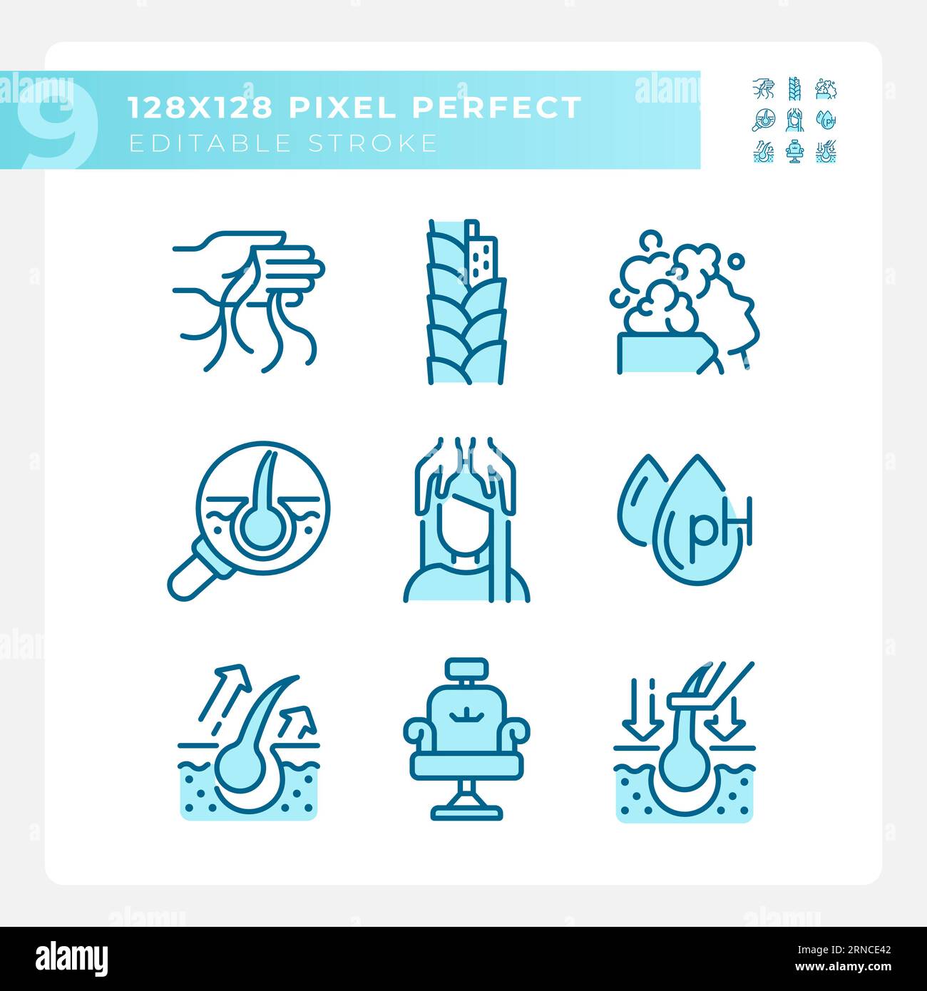 Editable pixel perfect blue haircare line icons Stock Vector Image ...