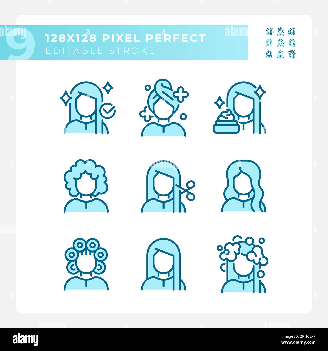 Editable pixel perfect blue haircare line icons Stock Vector Image ...