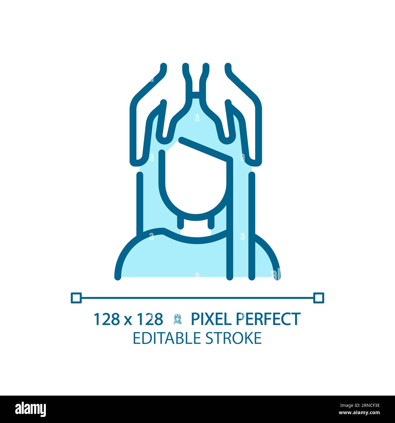 Customizable woman with head massage thin line blue icon Stock Vector