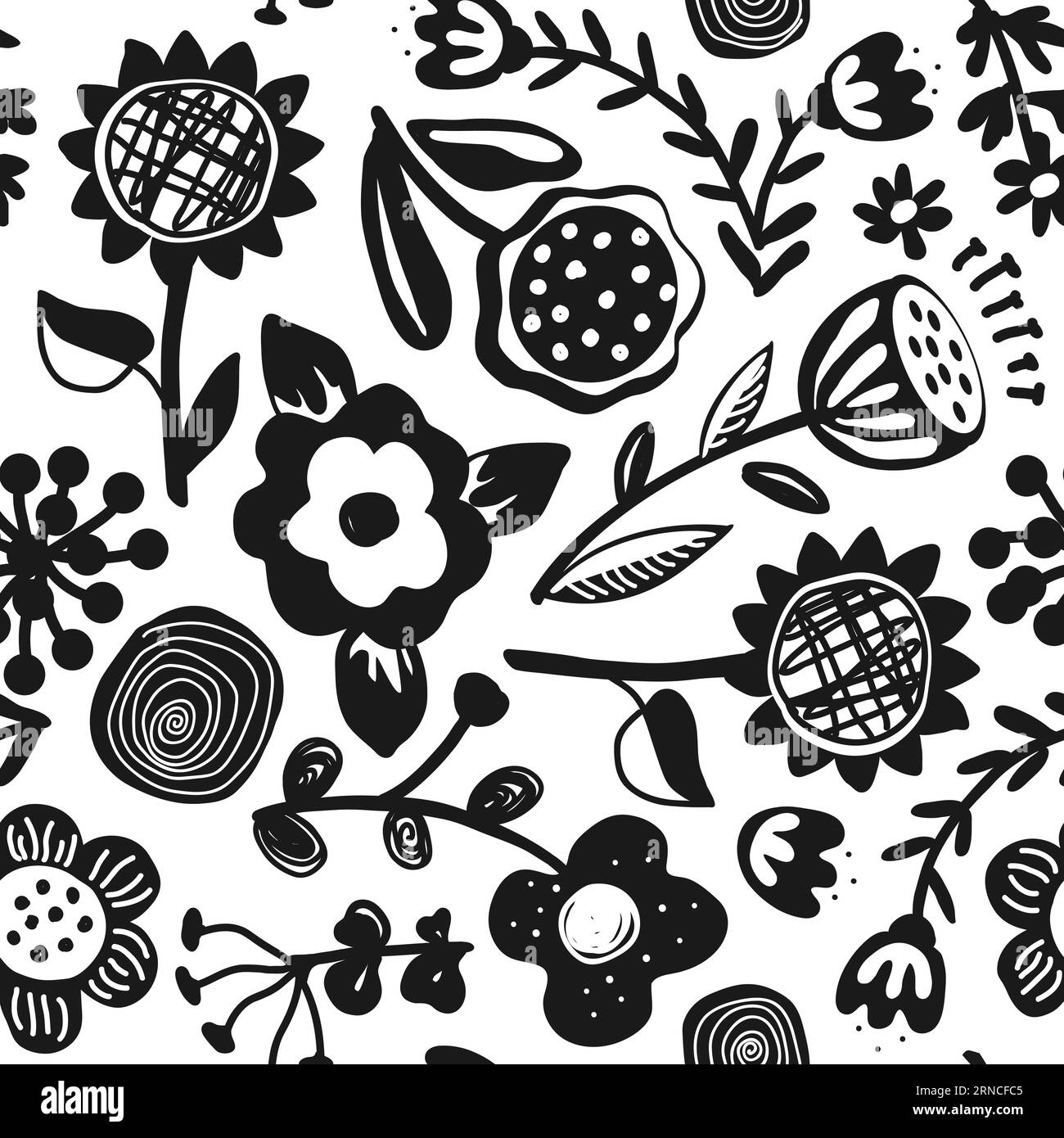 Aesthetic retro flowers in Scandinavian style seamless pattern ...