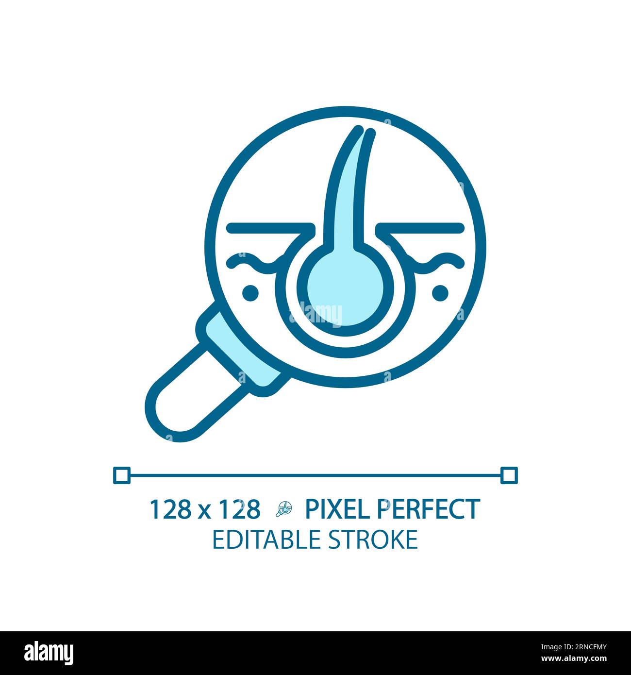 Customizable magnifying follicle thin linear blue icon Stock Vector