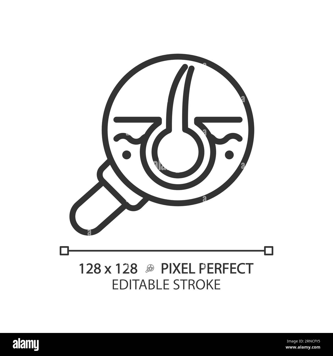 Editable magnifying follicle thin linear black icon Stock Vector