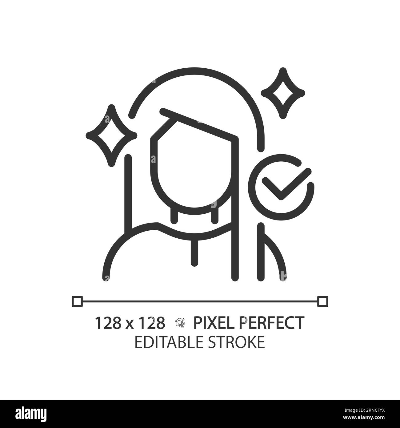Editable woman with shiny hairstyle thin line black icon Stock Vector ...