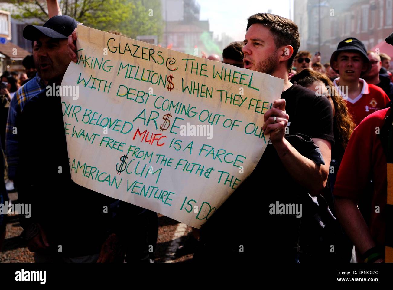 Old Trafford Football Stadium, Manchester, UK. 16th April 2022. Thousands of Manchester United protest demanding the Glazer family sell the club Stock Photo