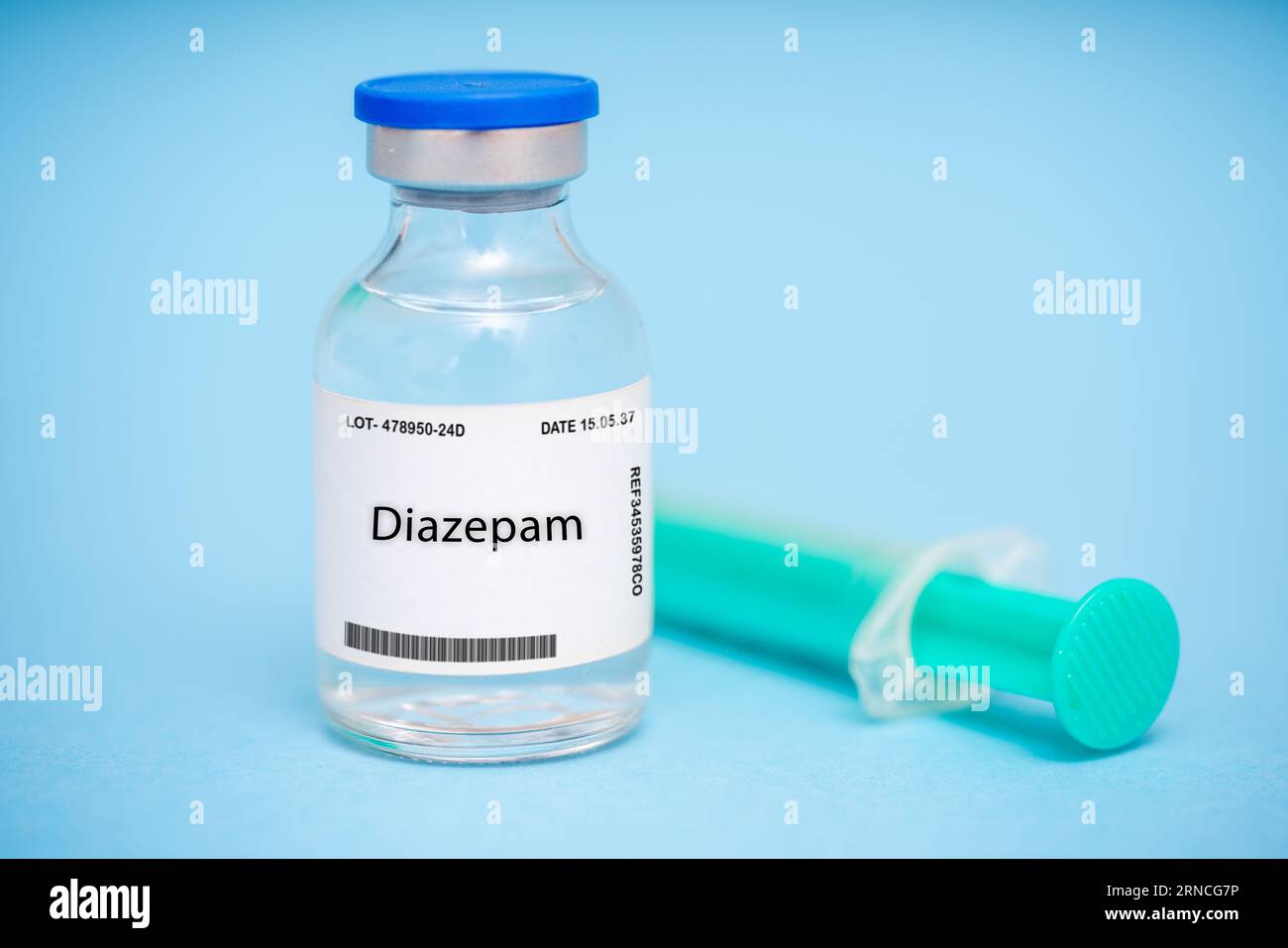 Diazepam A medication used to treat anxiety seizures and muscle spasms Anxiety seizures muscle spasms Tablet injection Stock Photo