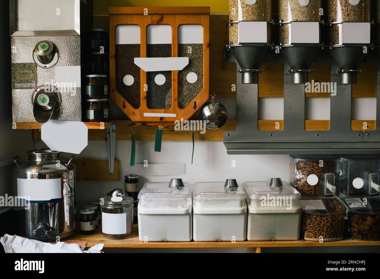 Interior of store with various organic food in containers Stock Photo ...