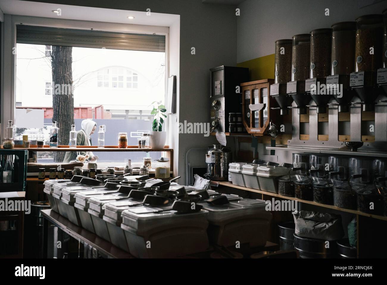 Store with organic food in containers Stock Photo