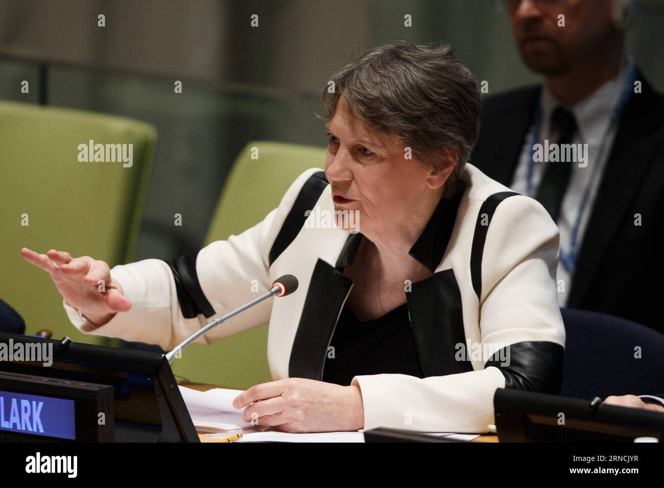 (160414) -- NEW YORK, April 14, 2016 -- Helen Clark, former Prime Minister of New Zealand and Administrator of the United Nations Development Programme (UNDP), candidate for the position of the next secretary-general, presents herself to the member states at the United Nations headquarters in New York, April 14, 2016. The UN General Assembly on Tuesday kicked off a three-day informal dialogue with candidates for the position of the next secretary-general. ) UN-NEW YORK-GENERAL ASSEMBLY-SECRETARY-GENERAL-CANDIDATE-HELEN CLARK LixMuzi PUBLICATIONxNOTxINxCHN   160414 New York April 14 2016 Helen Stock Photo