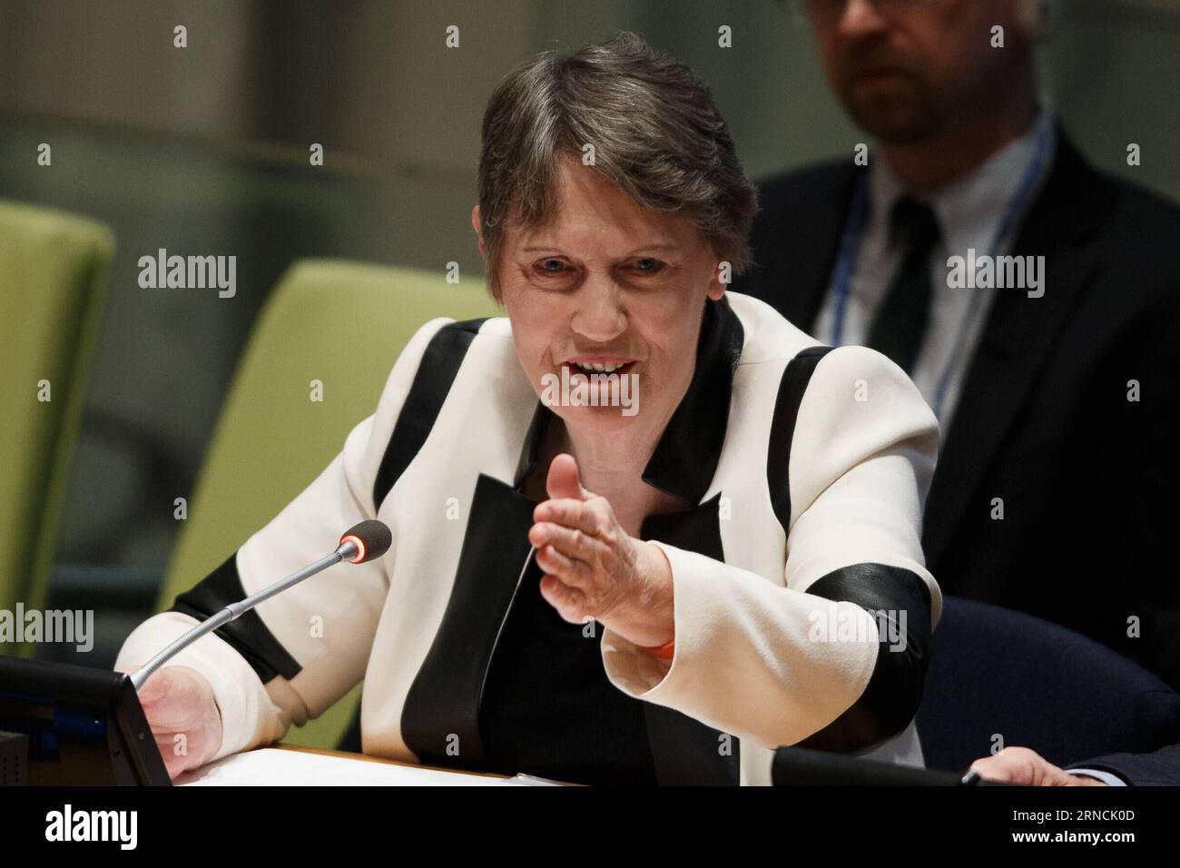 (160414) -- NEW YORK, April 14, 2016 -- Helen Clark, former Prime Minister of New Zealand and Administrator of the United Nations Development Programme (UNDP), candidate for the position of the next secretary-general, presents herself to the member states at the United Nations headquarters in New York, April 14, 2016. The UN General Assembly on Tuesday kicked off a three-day informal dialogue with candidates for the position of the next secretary-general. ) UN-NEW YORK-GENERAL ASSEMBLY-SECRETARY-GENERAL-CANDIDATE-HELEN CLARK LixMuzi PUBLICATIONxNOTxINxCHN   160414 New York April 14 2016 Helen Stock Photo